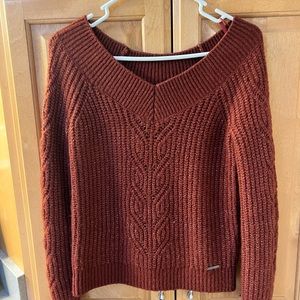 Off the shoulder burnt orange sweater